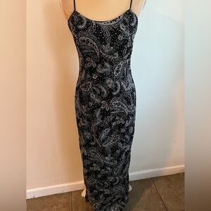 Vintage Scott McClintock paisley print iridescent silver glitter maxi dress
